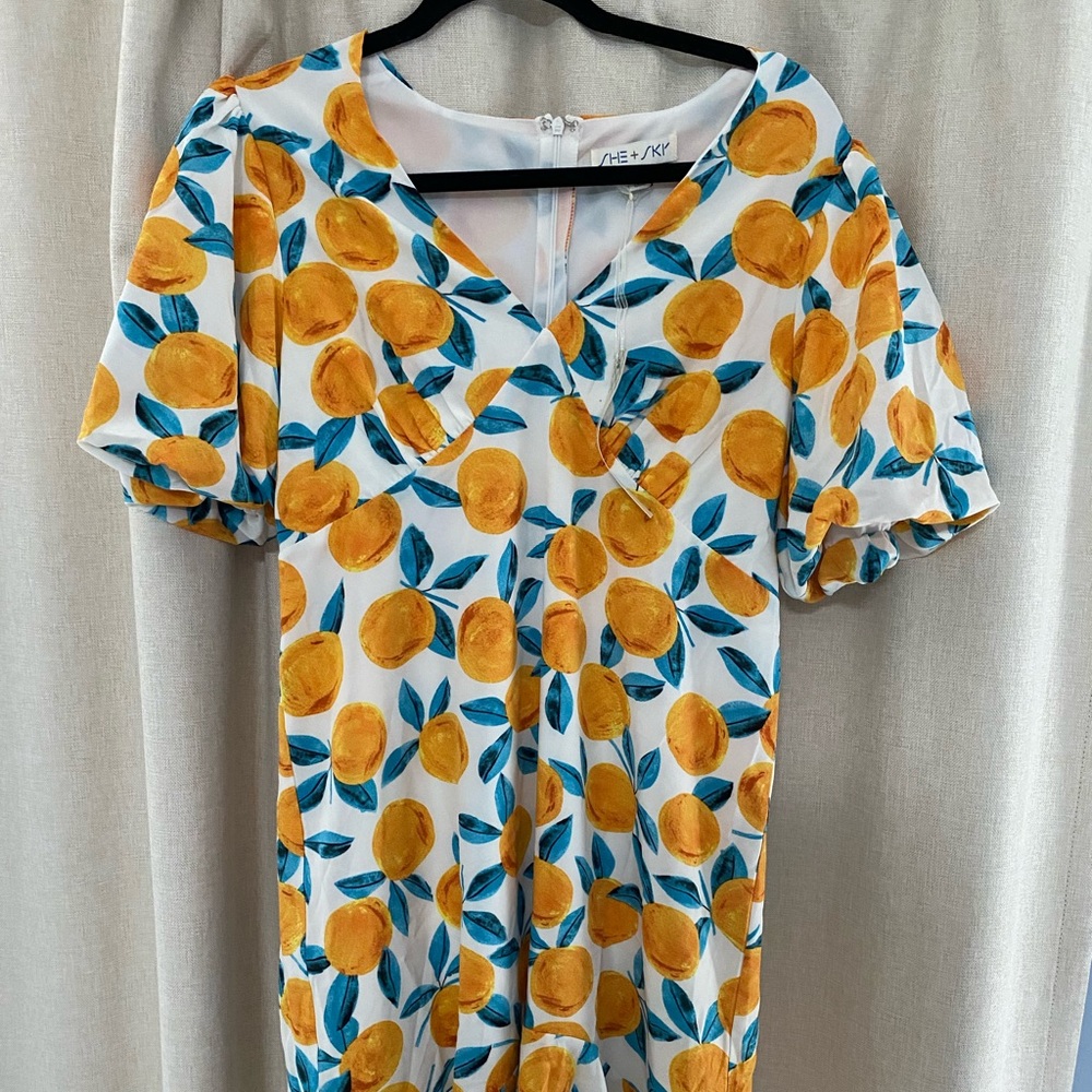 She + Sky Orange and Blue Tie Front Blouse